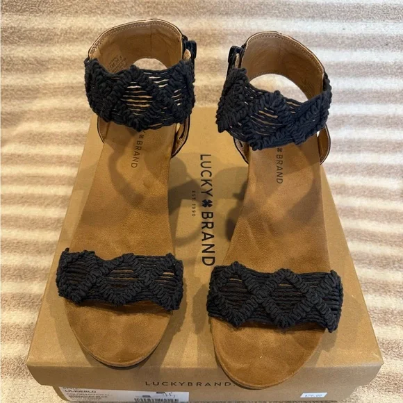 Lucky Brand Black Wedge Sandals with Braided Straps - Picture 2 of 3